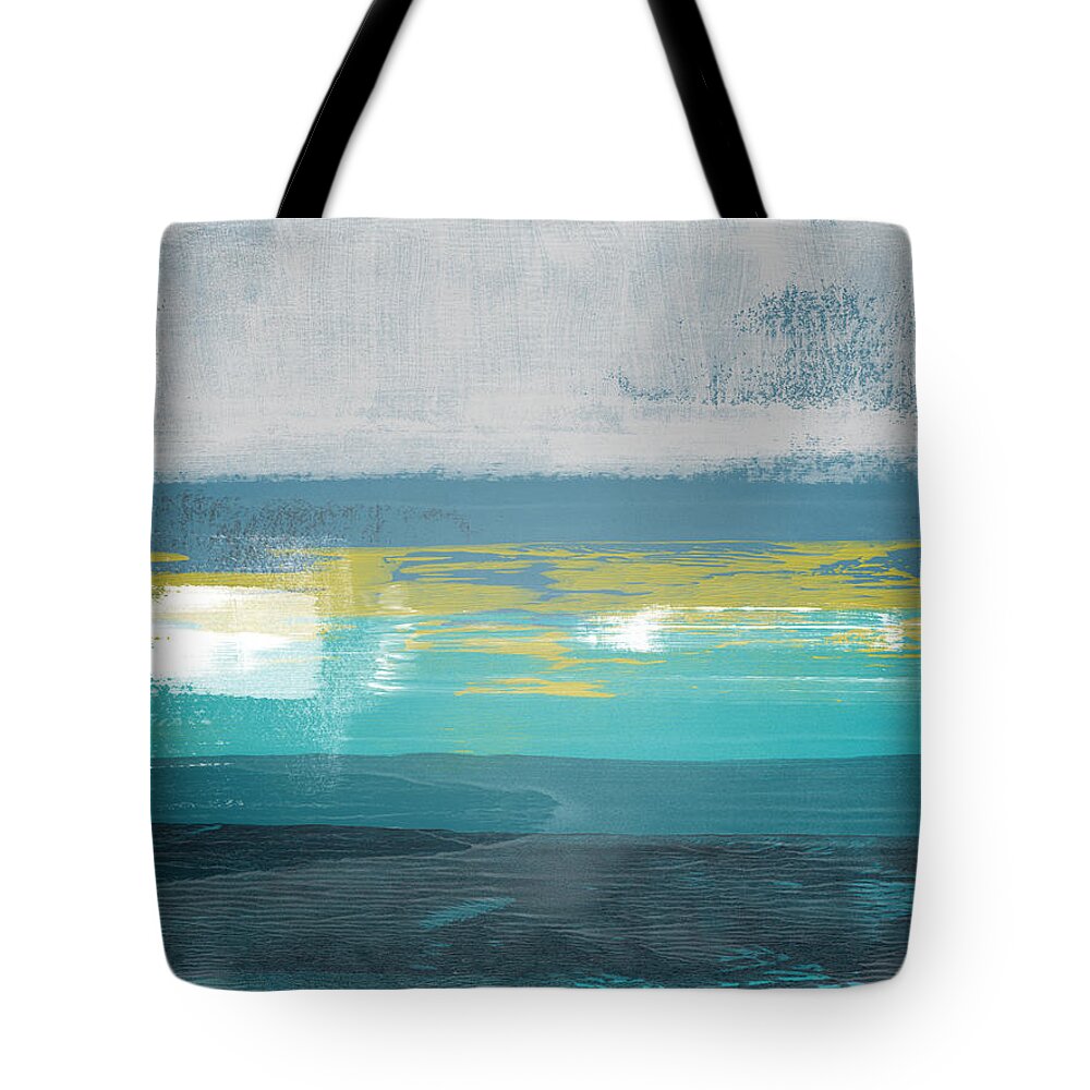 Abstract Tote Bag featuring the painting Jungle Blue Horizon Abstract Study by Naxart Studio