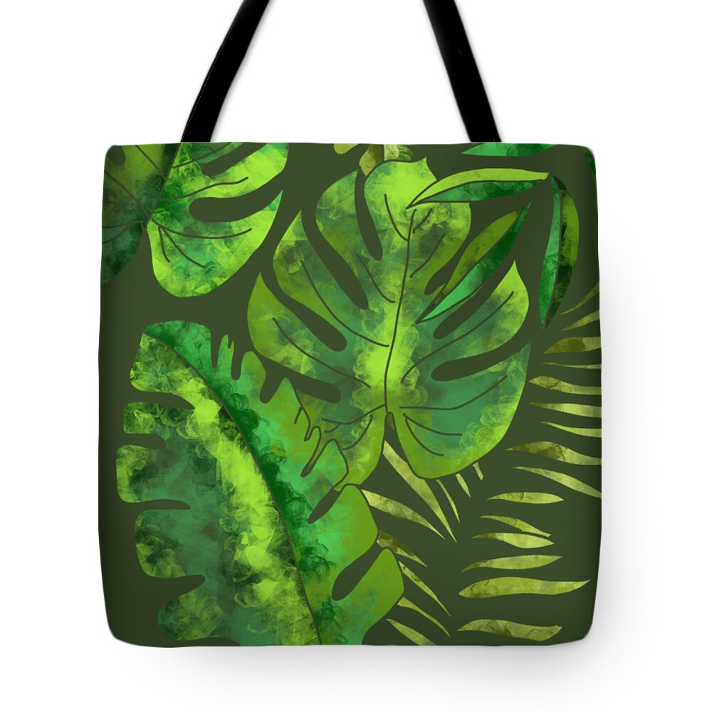 Winner Tote Bag featuring the painting Jungle leaves Pattern by Patricia Piotrak
