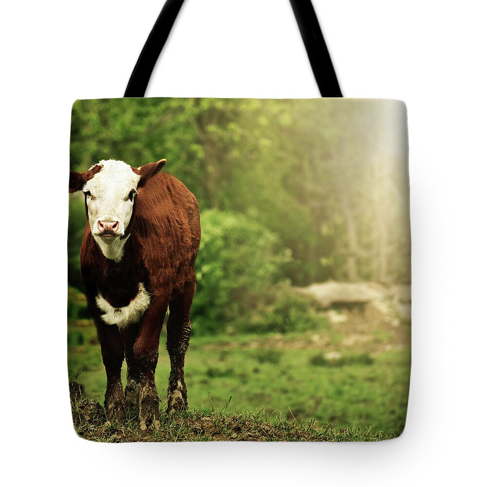 Cow Tote Bag featuring the mixed media Just A Cow And A Bird by Trish Tritz