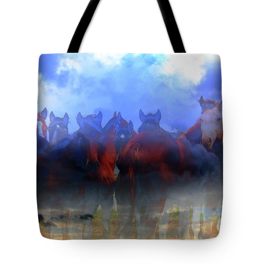 Horses Tote Bag featuring the digital art Just Dreaming by Andrea Lawrence