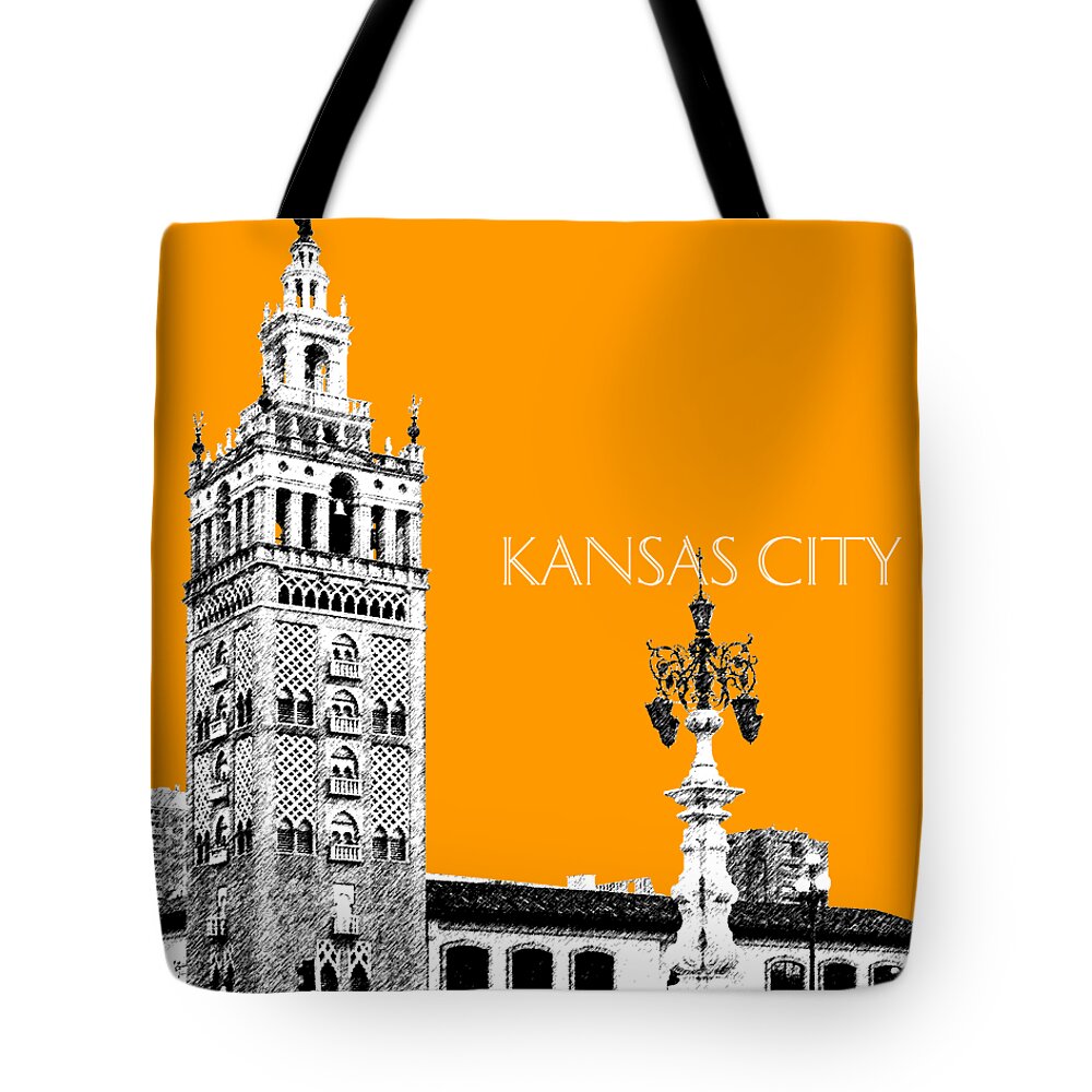 Architecture Tote Bag featuring the digital art Kansas City Skyline 2 - Dark Orange by DB Artist
