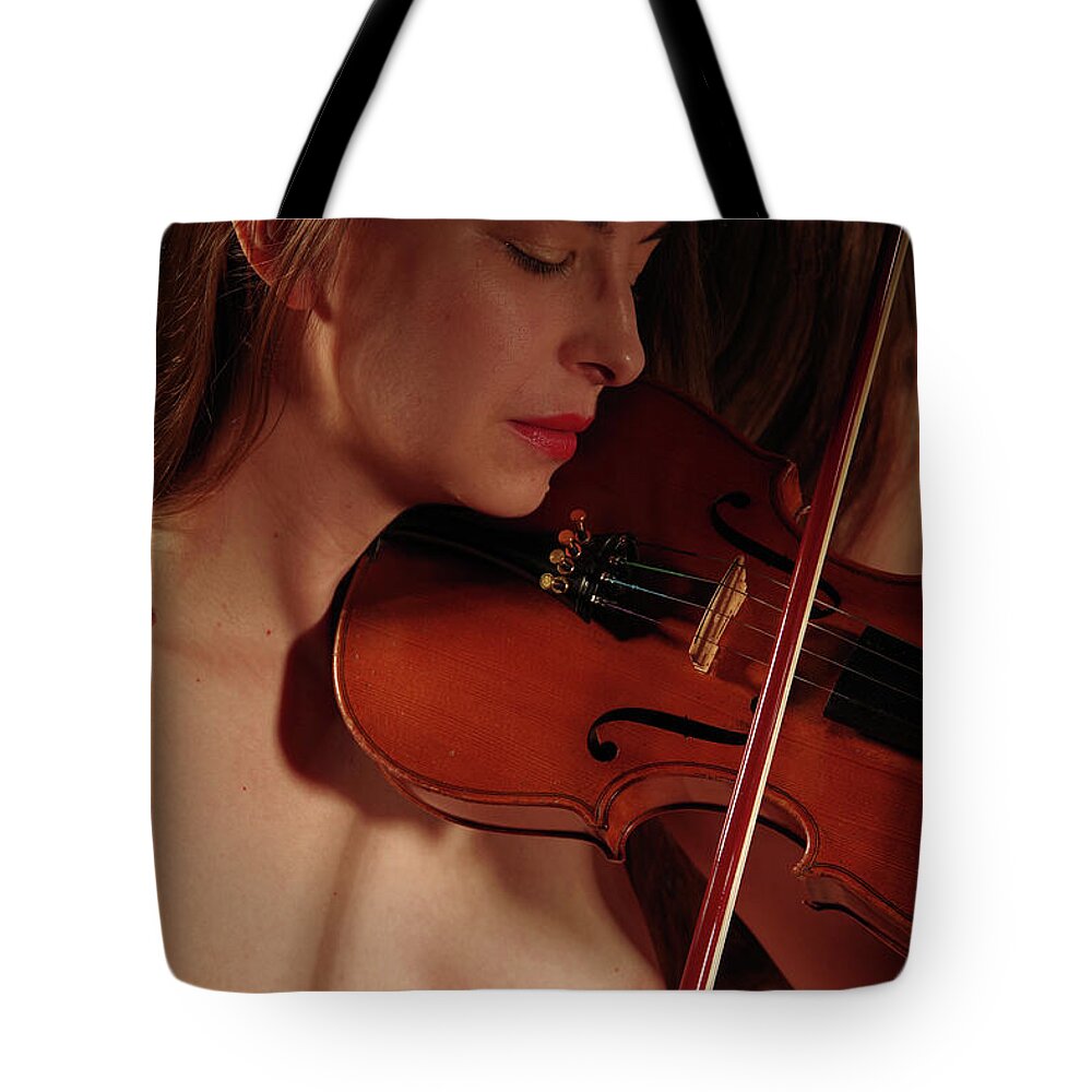 Nude Music Violin Tote Bag featuring the photograph Kazt0935 by Henry Butz