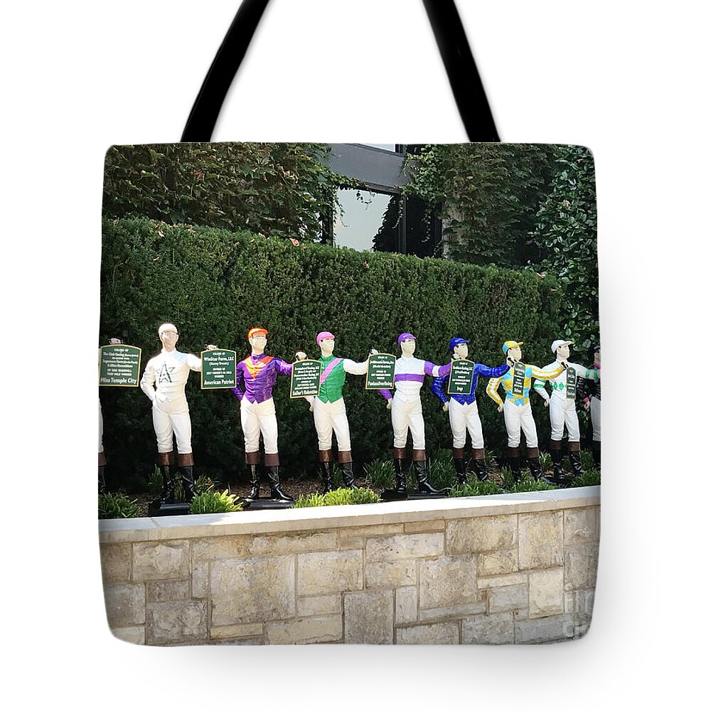 Keeneland Tote Bag featuring the photograph Keeneland Jockeys by CAC Graphics