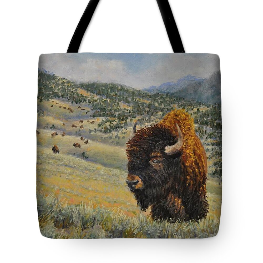 Bison Tote Bag featuring the painting Keeper Of The Realm by Lee Tisch Bialczak