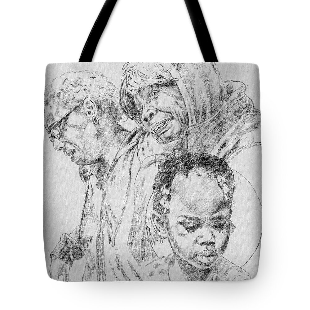 Young Girl Tote Bag featuring the drawing Kennedi Powell and Grandmother by John Lautermilch