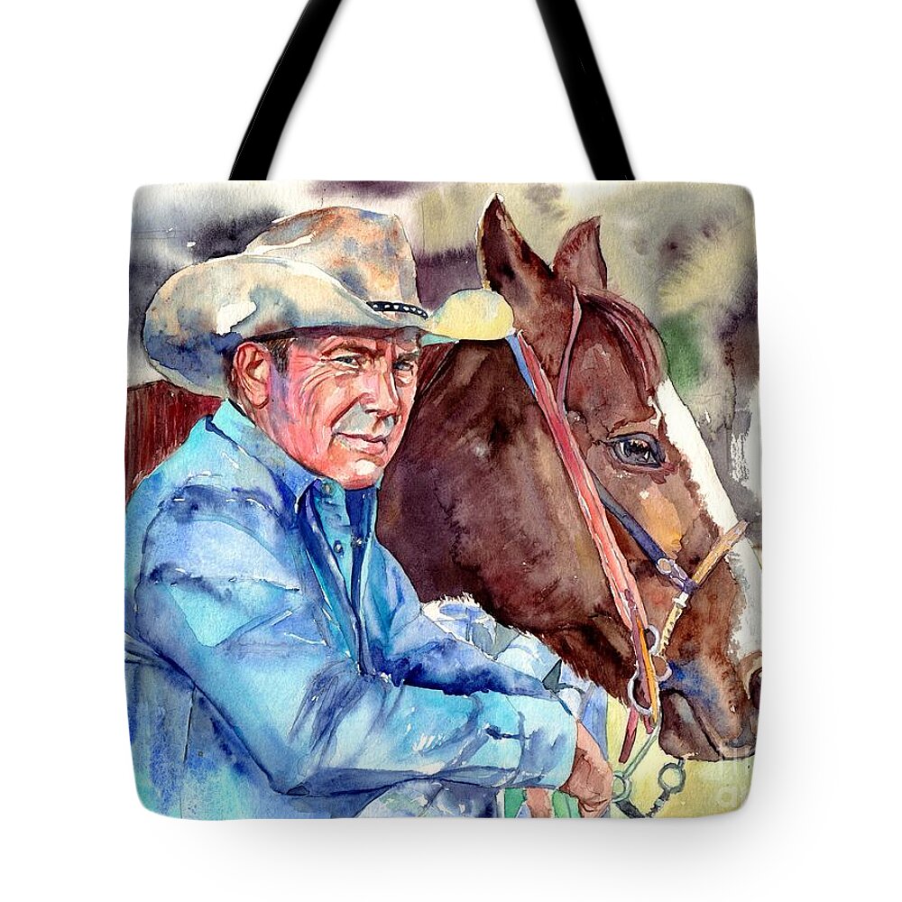 Kevin Tote Bag featuring the painting Kevin Costner portrait by Suzann Sines