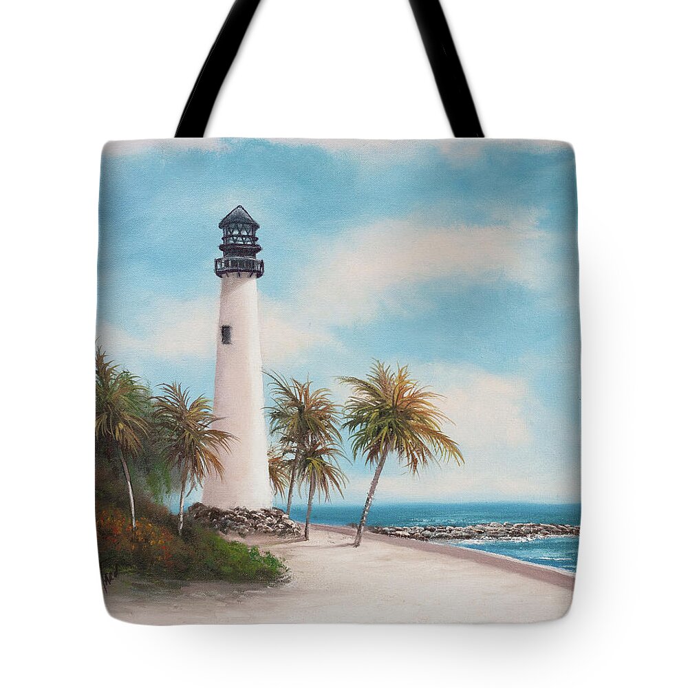 Lighthouse Tote Bag featuring the painting Key Biscayne Lighthouse by Lynne Pittard