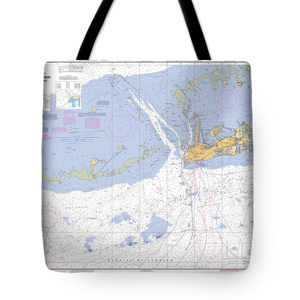 11441; Florida Keys Tote Bag featuring the digital art Key West Harbor and Approaches, NOAA chart 11441 by Nautical Chartworks