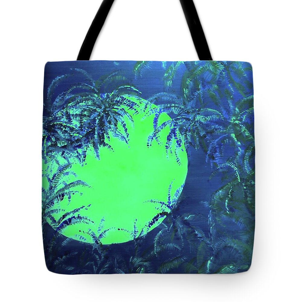Moon Tote Bag featuring the painting Kilauea Vog Moon by Michael Silbaugh