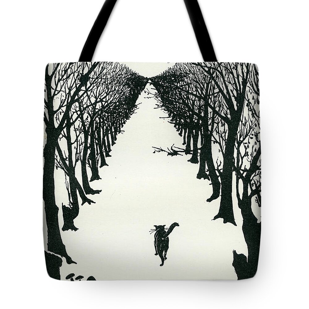 Book Illustration Tote Bag featuring the drawing The Cat That Walked by Himself by Rudyard Kipling