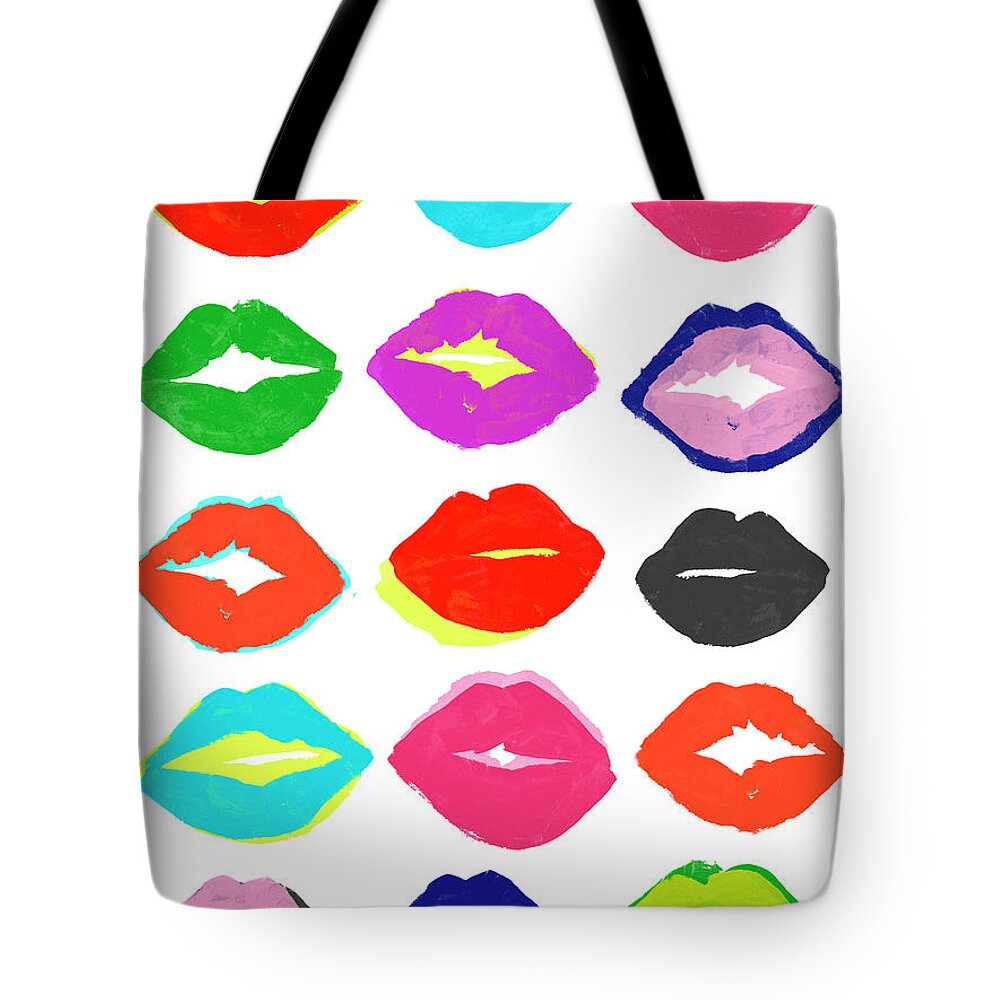 Fashion & Figurative+fashion Tote Bag featuring the painting Kiss Kiss I by June Erica Vess