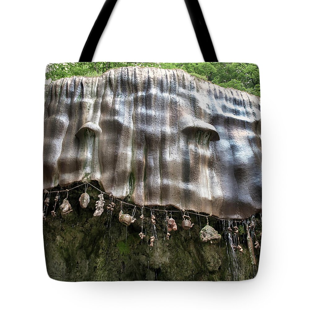 Mother Shipton's Cave Tote Bag featuring the photograph Knaresborough, stone waterfall by Gouzel -
