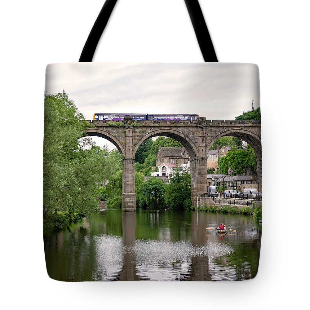 Train Tote Bag featuring the pyrography Knaresborough Viaduct by Gouzel