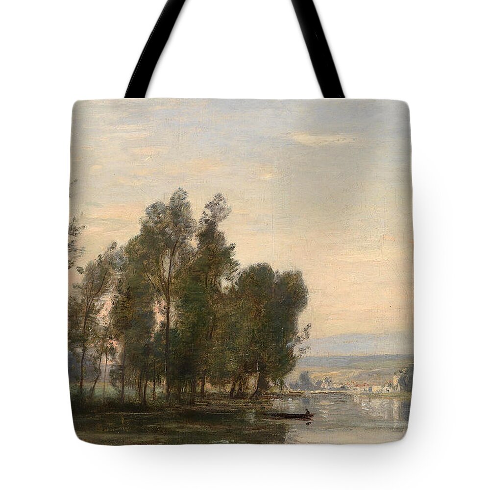 Eugene Lavieille Tote Bag featuring the painting La Seine, Moret sur Loing by Eugene Lavieille