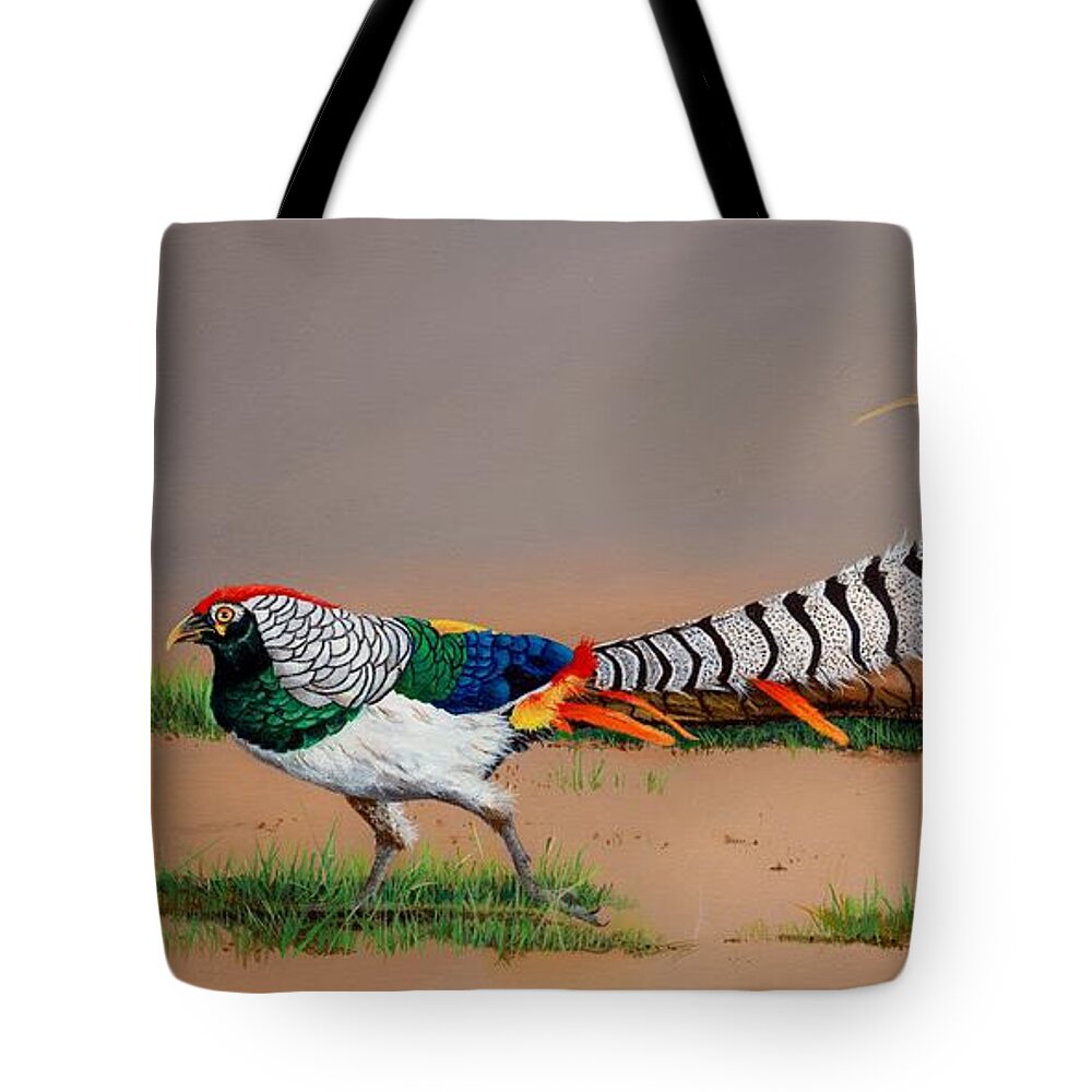 Birds Tote Bag featuring the painting Lady Amherst Pheasant by Dana Newman