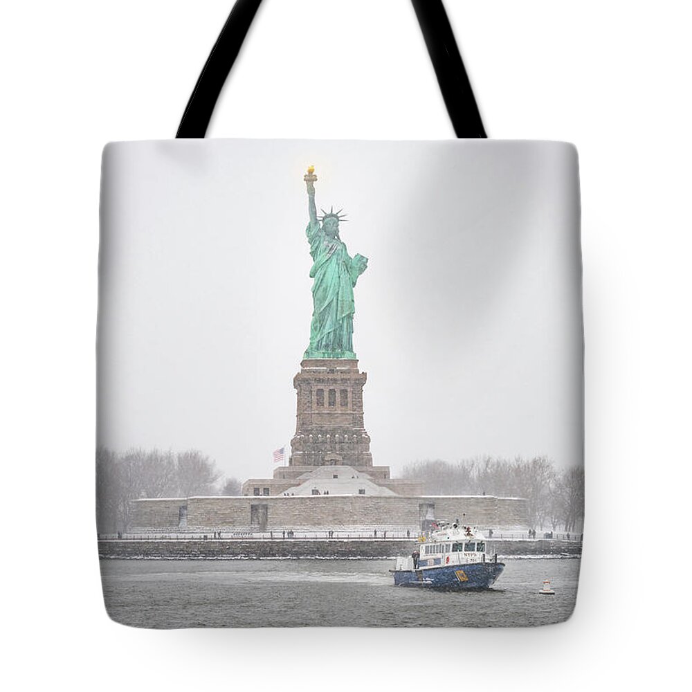 2017 Tote Bag featuring the photograph Lady Liberty Snowbound by Kenneth Everett