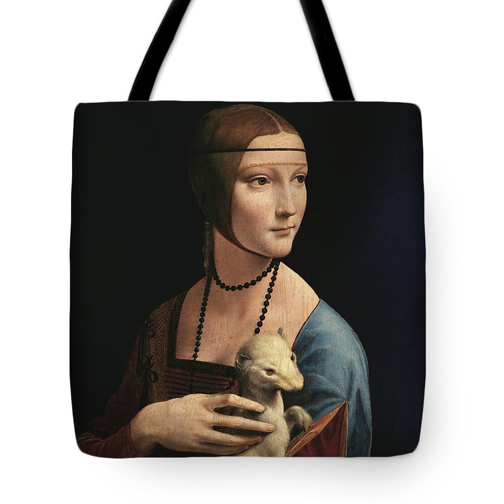 Leonardo Da Vinci Lady With An Ermine Tote Bag featuring the painting Lady with an Ermine, 1489 by Leonardo da Vinci