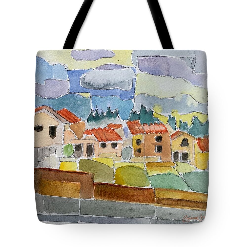 Laguna Del Sol Tote Bag featuring the painting Laguna del Sol Houses Design by Suzanne Giuriati Cerny