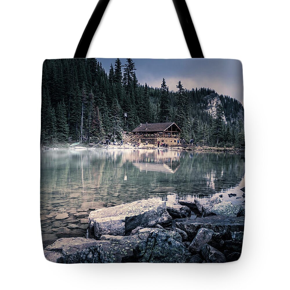 Banff Tote Bag featuring the photograph Lake Agnes Tea House by Thomas Nay