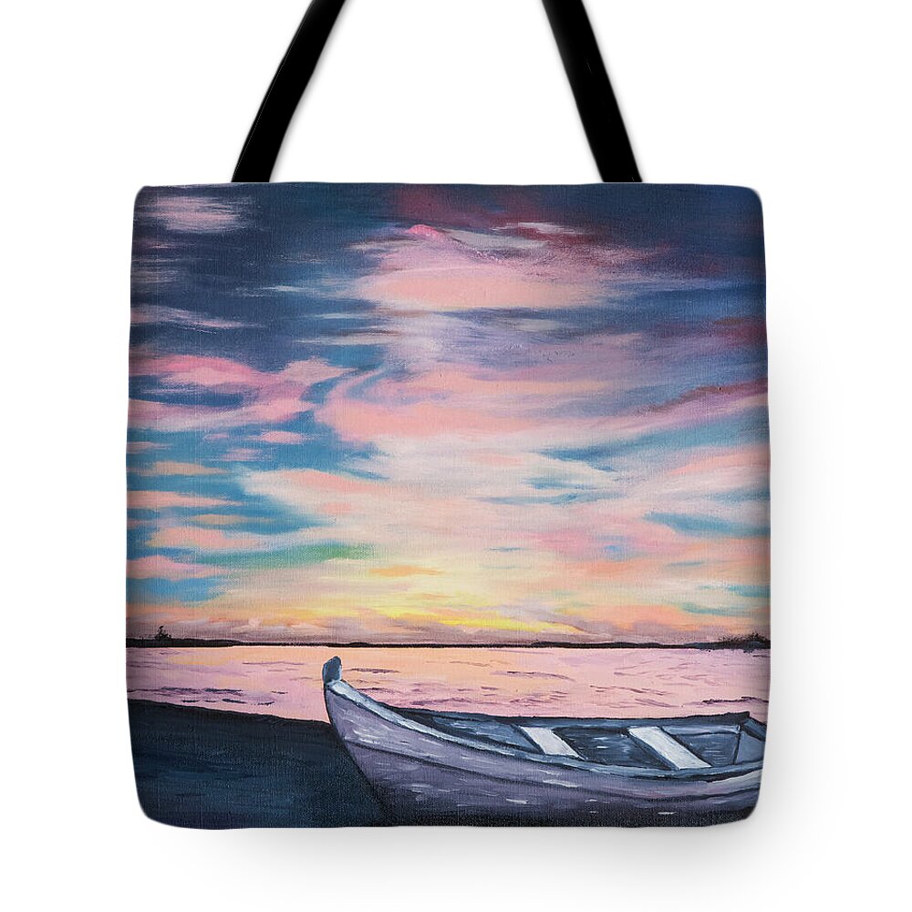 Lake Tote Bag featuring the painting Lake Boat by Gabrielle Munoz