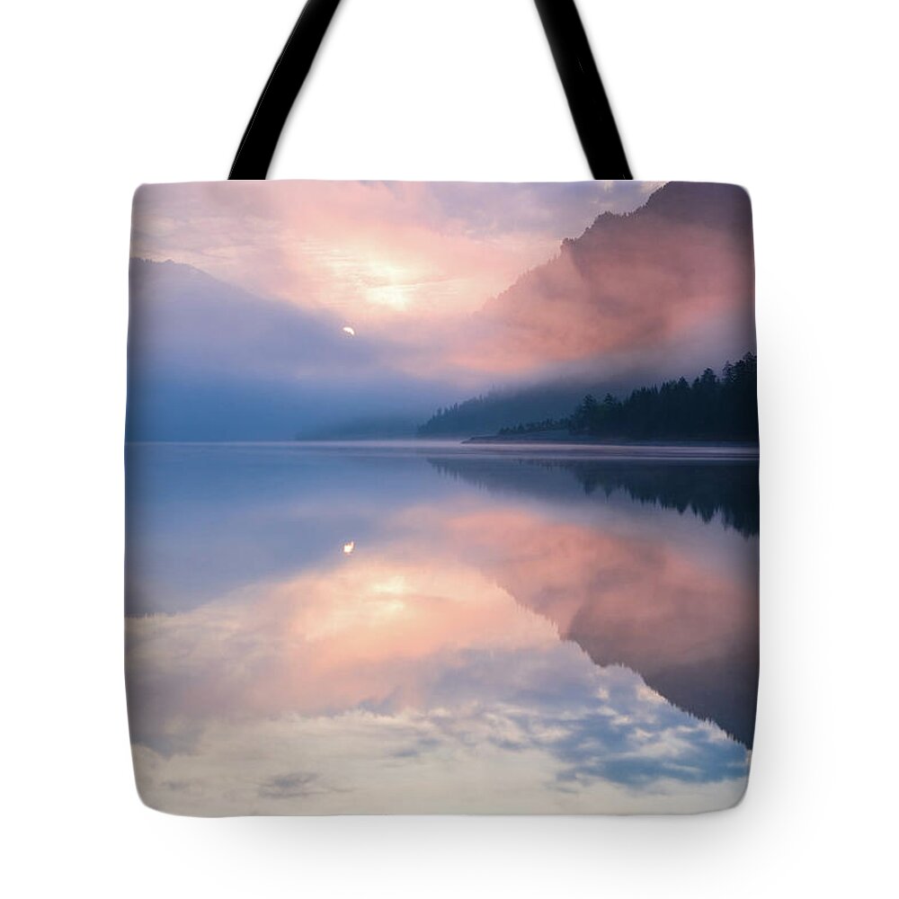 Scenics Tote Bag featuring the photograph Lake Plansee by Wingmar