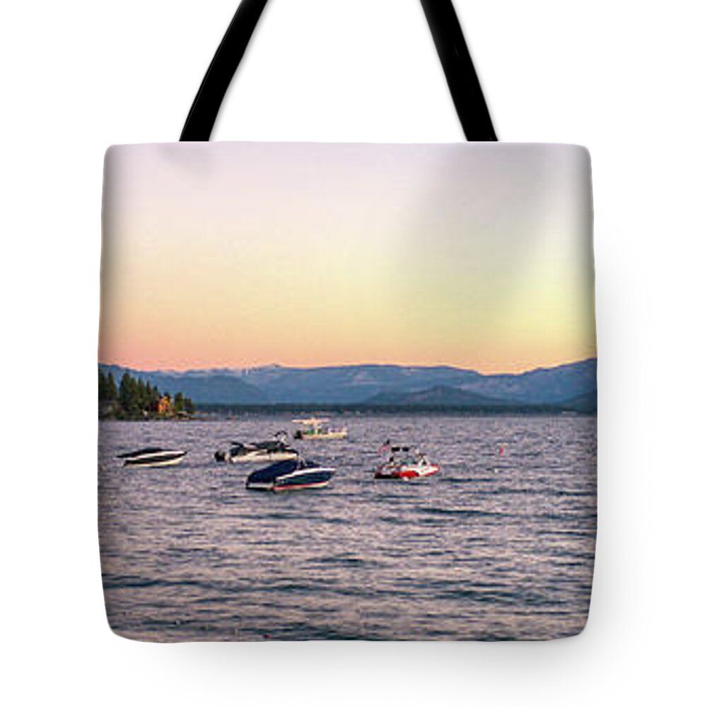 Lake Tahoe Tote Bag featuring the photograph Lake Tahoe Pink Sky by Anthony Giammarino