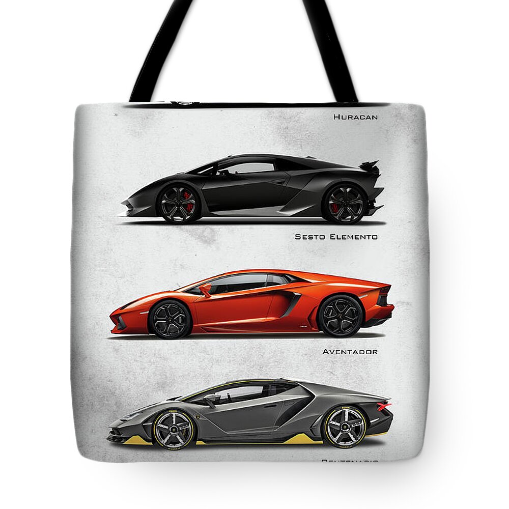 Lamborghini Tote Bag featuring the digital art Lamborghini Raging Bulls by Airpower Art