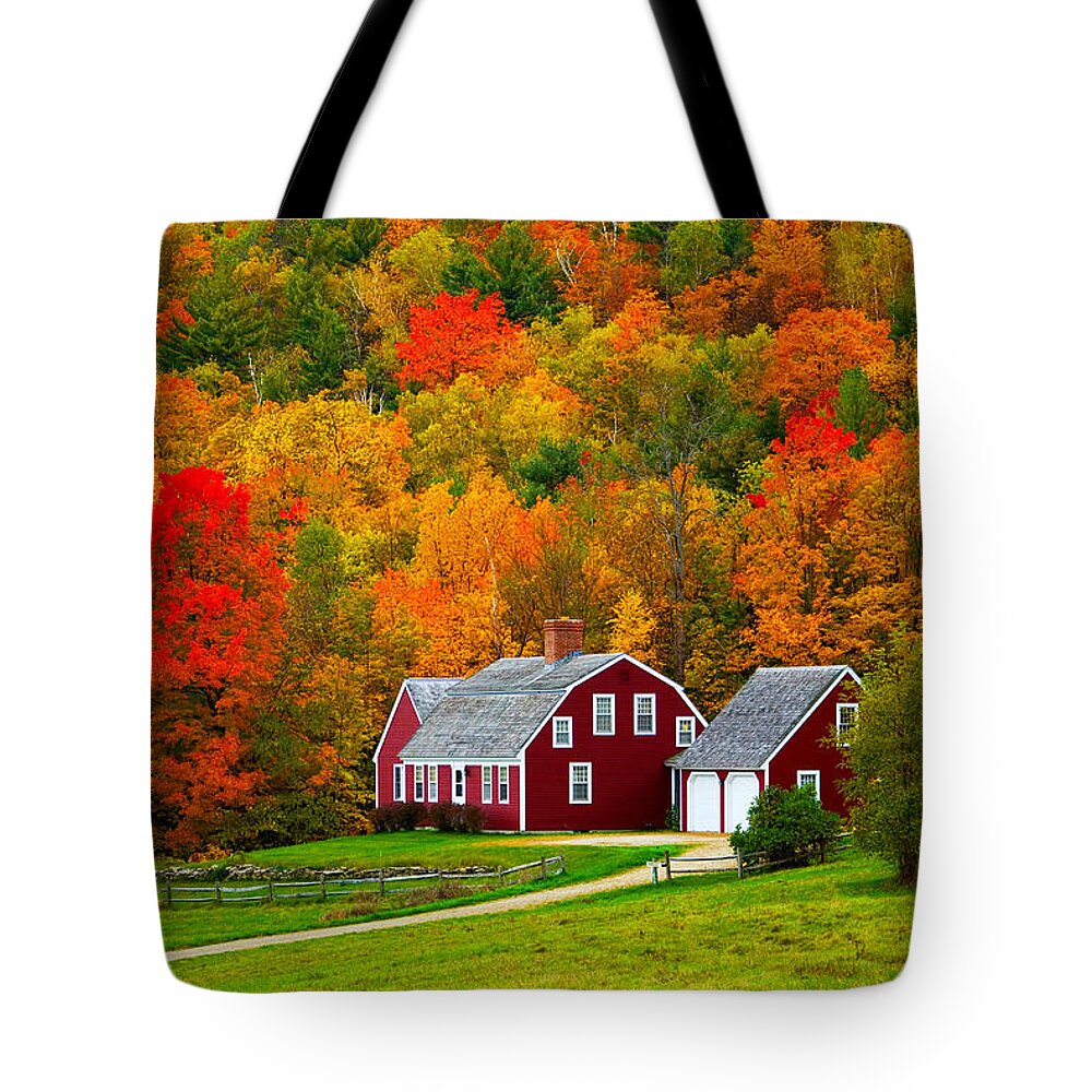 Estock Tote Bag featuring the digital art Landscape With Farm In Autumn by Pietro Canali