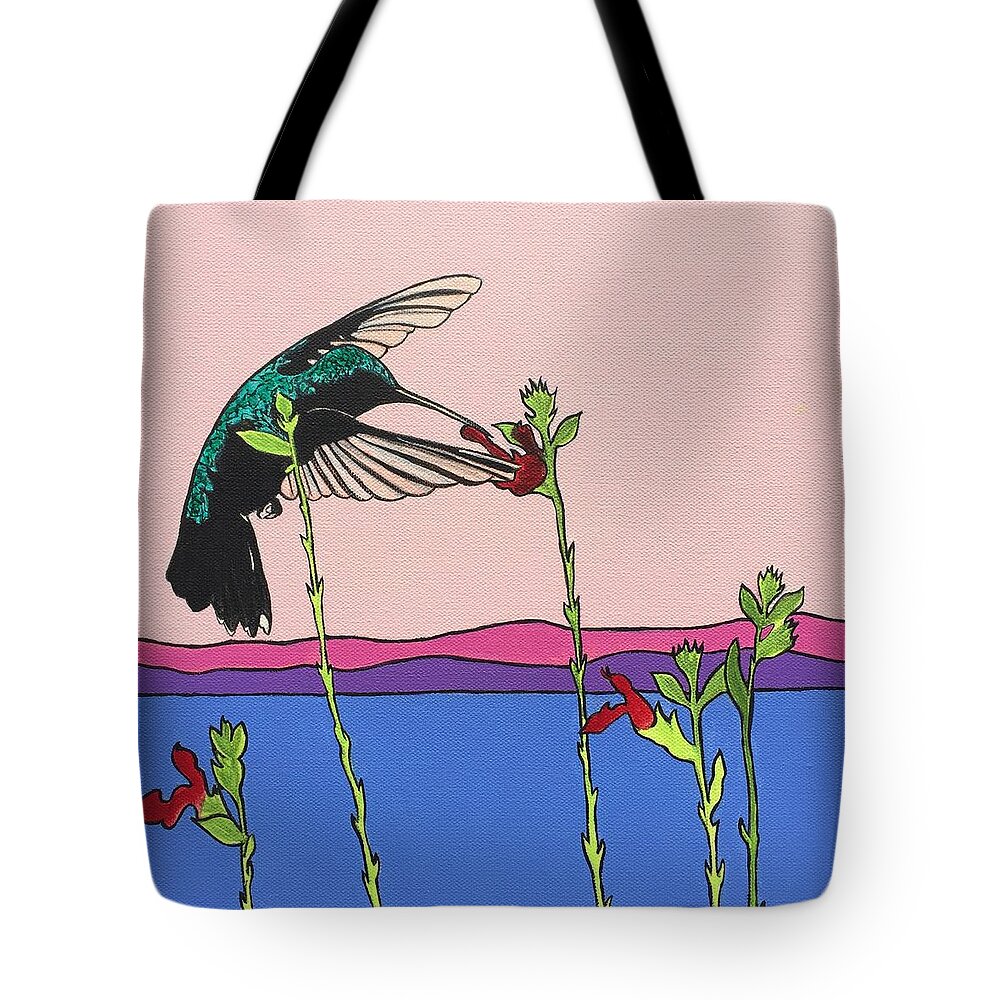 Hummingbird Tote Bag featuring the painting Late Meal by Sonja Jones
