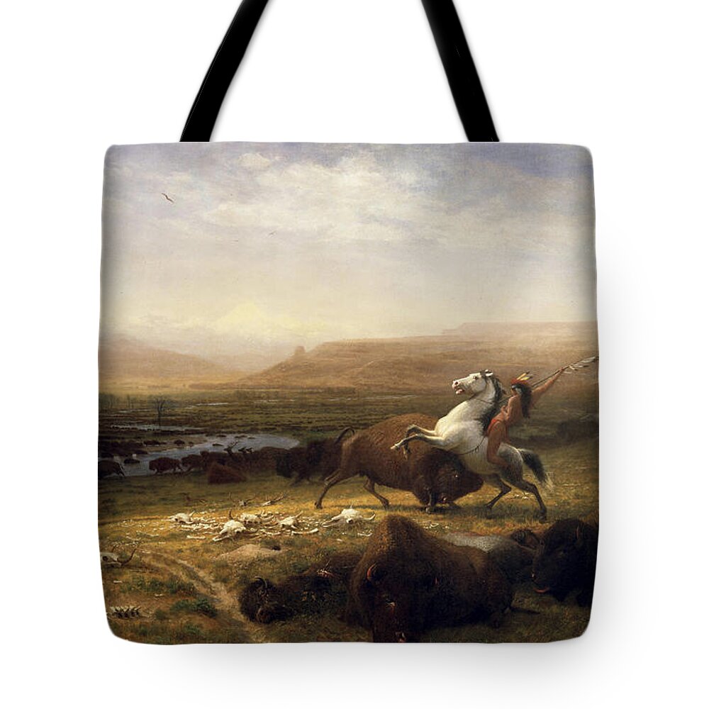 Bufalo Tote Bag featuring the painting Last of the Buffalo Hunt by Troy Caperton
