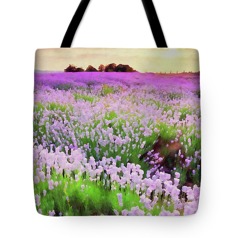 Lavender Tote Bag featuring the painting Lavender fields - 16 by AM FineArtPrints