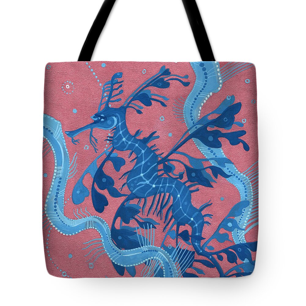 Leafy Seadragon Tote Bag featuring the painting Leafy Sea Dragon Seahorse by Julia Khoroshikh