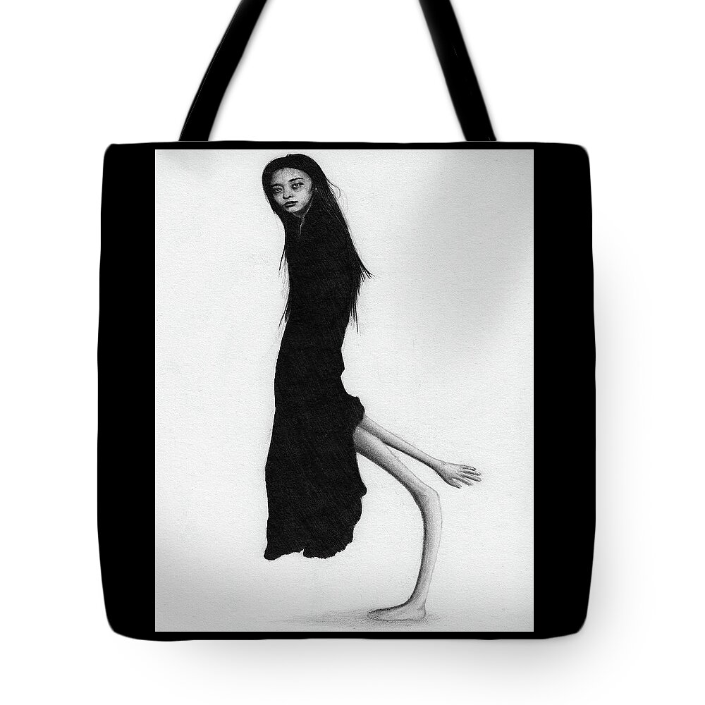 Horror Tote Bag featuring the drawing Leaning Woman Ghost - Artwork by Ryan Nieves