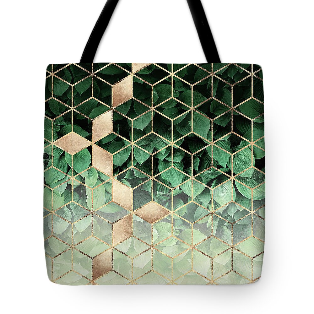 Graphic Tote Bag featuring the digital art Leaves And Cubes by Elisabeth Fredriksson