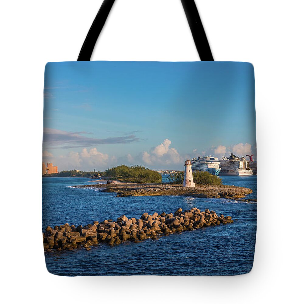 Commercial Building Tote Bag featuring the photograph Leaving Nassau Bahamas by Darryl Brooks