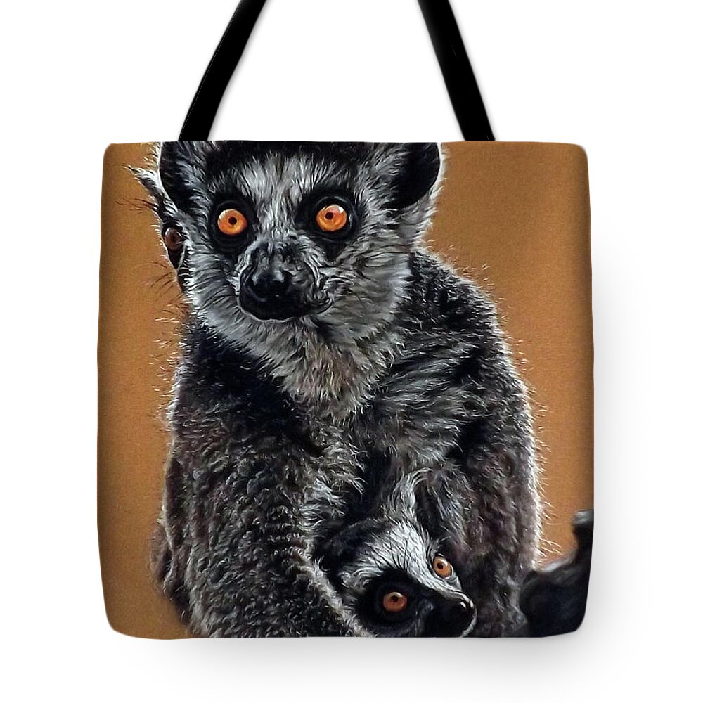 Lemurs Tote Bag featuring the painting Lemurs by Linda Becker