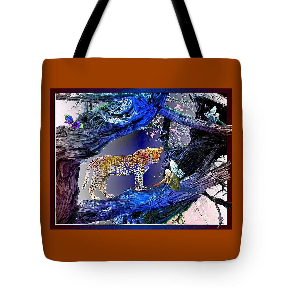Leopard Tote Bag featuring the mixed media Leopard Dreaming by Hartmut Jager