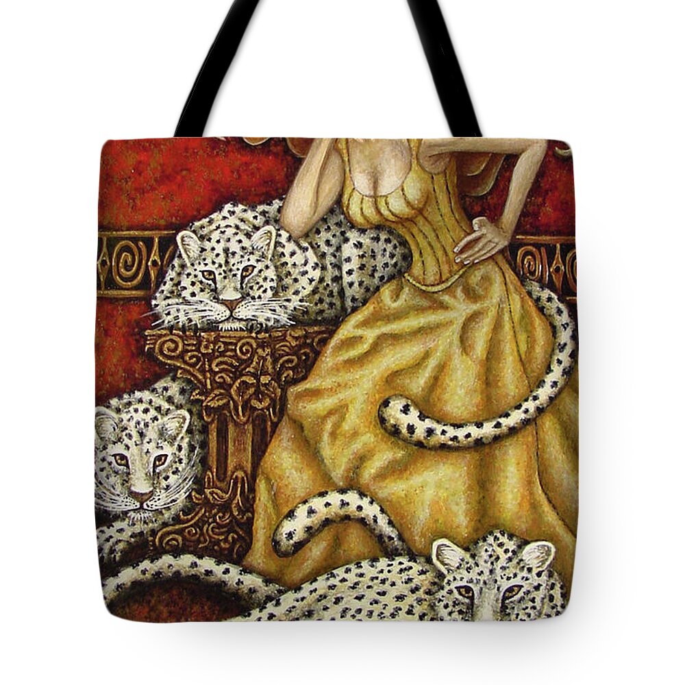 Cat Lady Tote Bag featuring the painting Leopard's Lair by Amy E Fraser