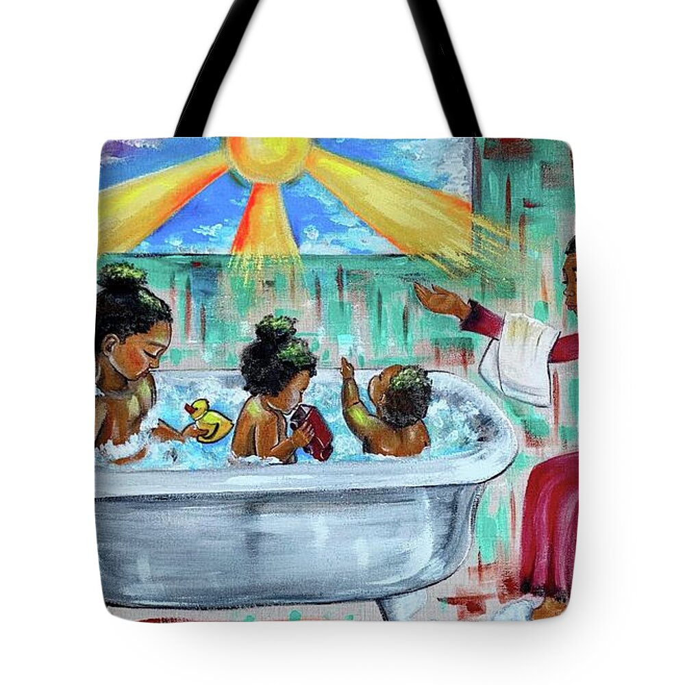 Mother Tote Bag featuring the painting Lessons From Mommy by Artist RiA