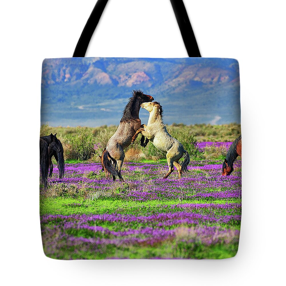 Horses Tote Bag featuring the photograph Let's Dance by Greg Norrell