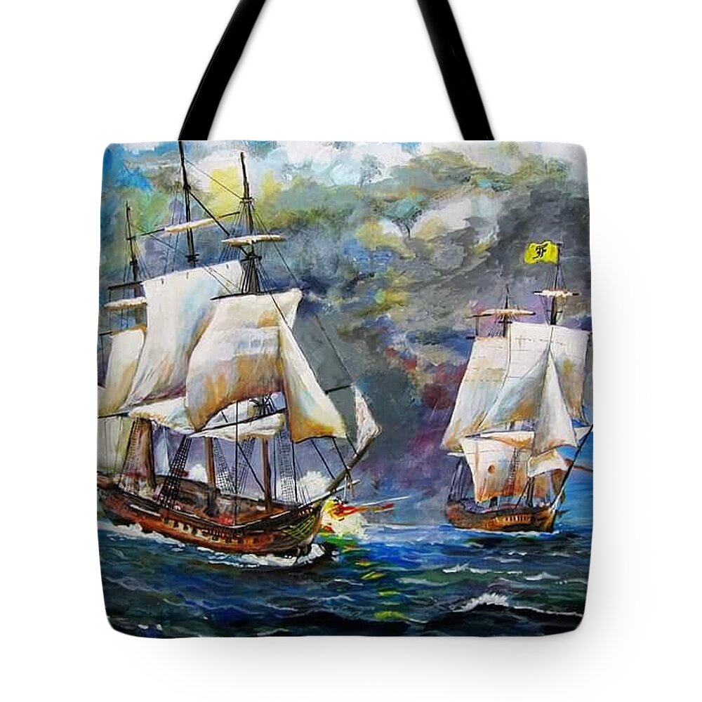 Ships Tote Bag featuring the painting Letter of Marque by Mike Benton