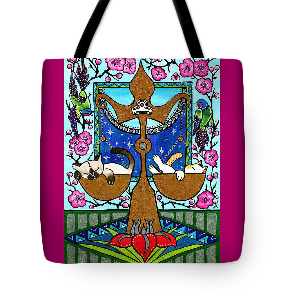 Zodiac Tote Bag featuring the painting Libra Cat Zodiac by Dora Hathazi Mendes