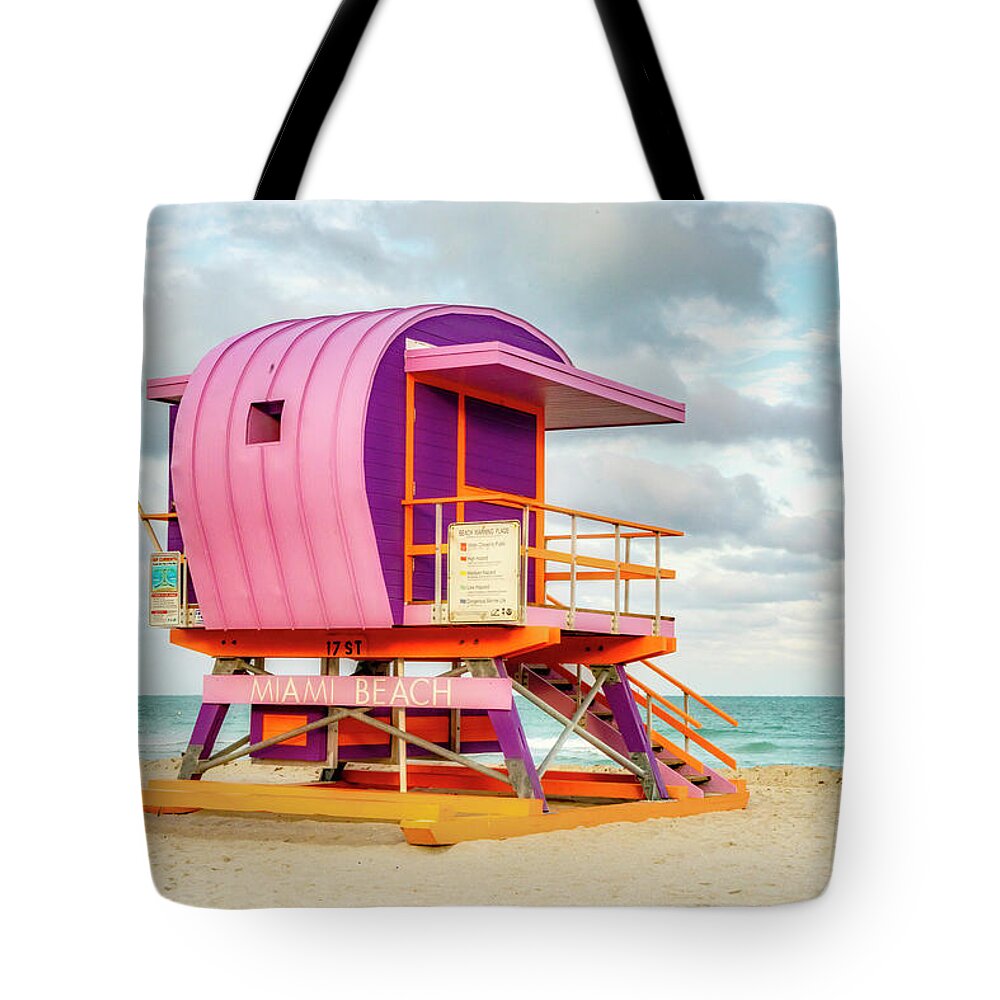 Estock Tote Bag featuring the digital art Lifeguard Station In South Beach by Laura Zeid
