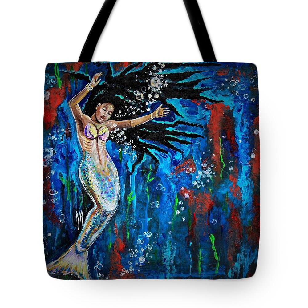 Mermaid Tote Bag featuring the painting Lifes Strong Currents by Artist RiA