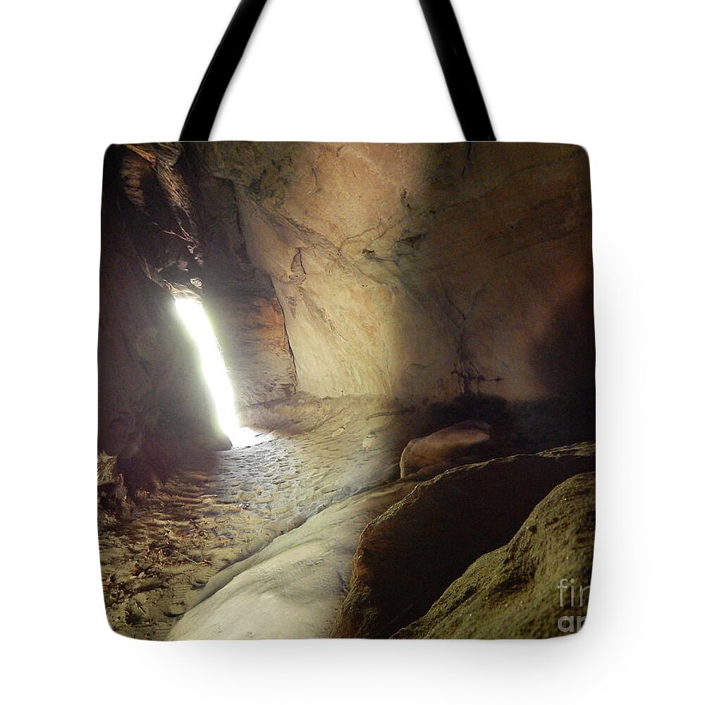 Cave Tote Bag featuring the photograph Light In A Cave by Phil Perkins
