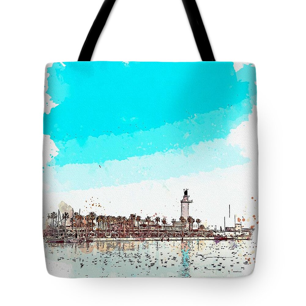 Lighthouse Tote Bag featuring the painting lighthouse 9 watercolor by Ahmet Asar by Celestial Images