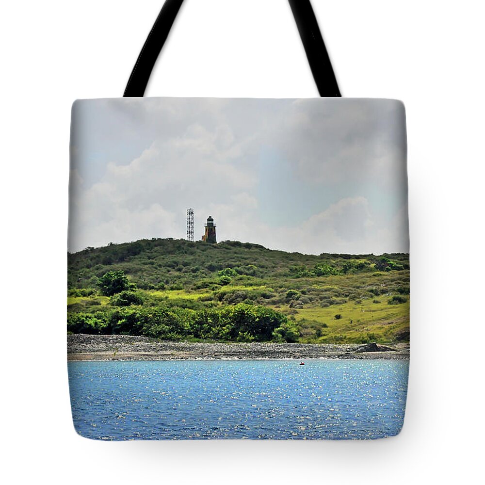 Buck Island Tote Bag featuring the photograph Lighthouse Seascape by Climate Change VI - Sales