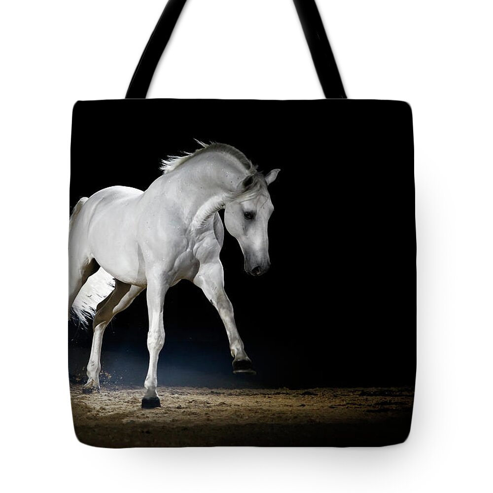 Horse Tote Bag featuring the photograph Lipizzaner Horse Playing by Somogyvari