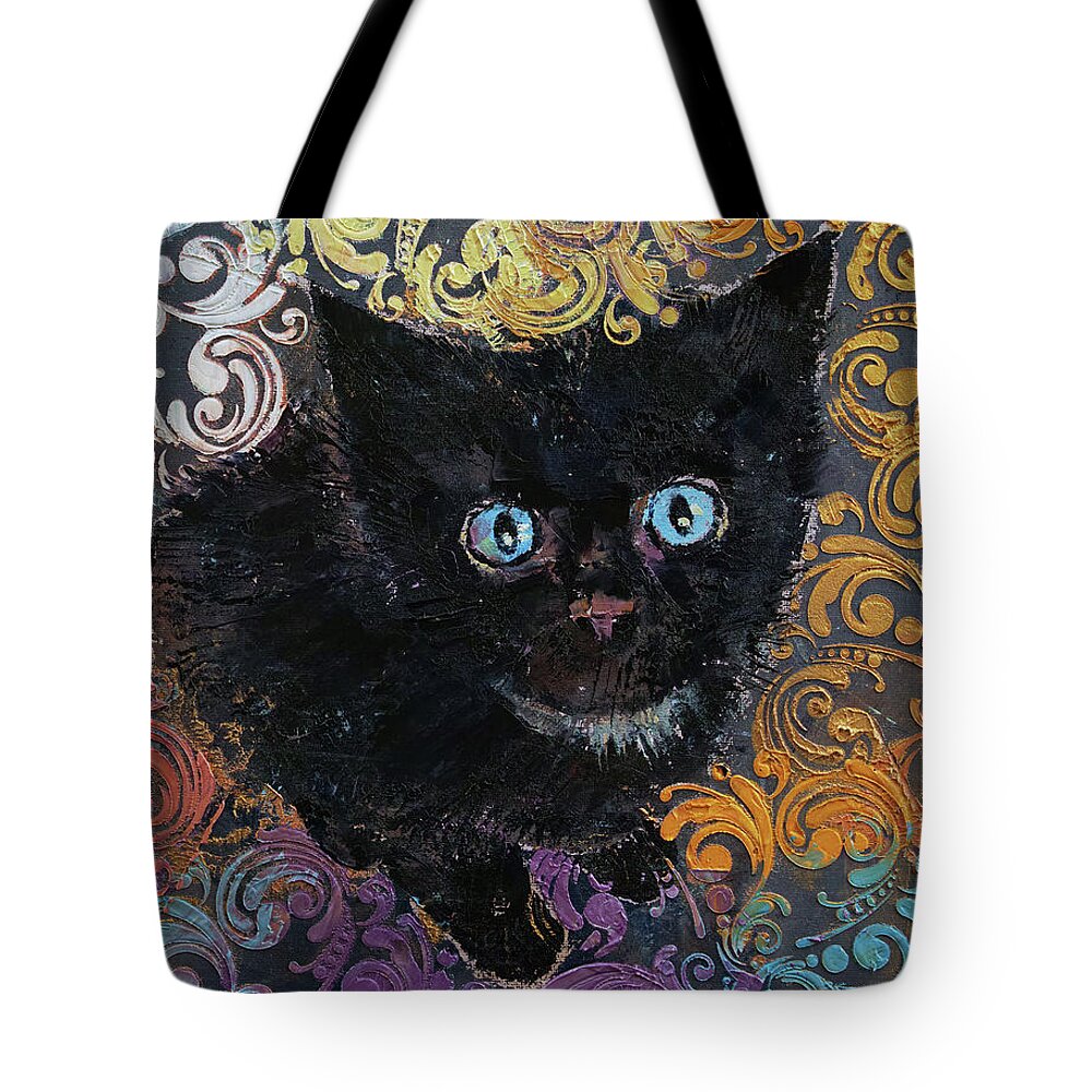 Halloween Tote Bag featuring the painting Little Black Kitten by Michael Creese