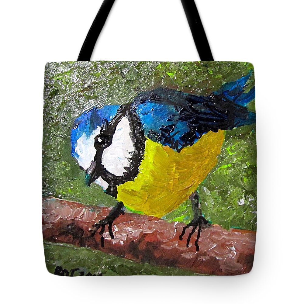 Bird Tote Bag featuring the painting Little Blue Tit by Barbara O'Toole